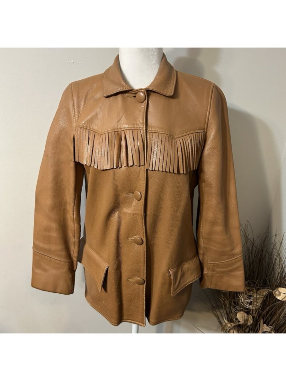 VTG 70s Women Brown Fringe Soft Leather Jacket Belted Lined Sz M ? Flaw Read - Picture 3 of 16
